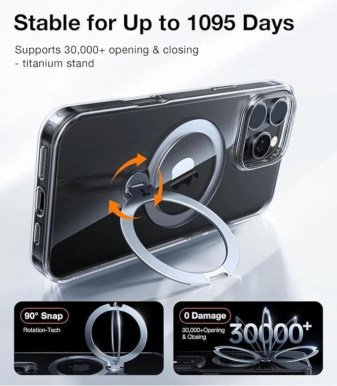 Clear Magnetic iPhone Case with MagSafe Ring & Adjustable Stand – Protective Cover