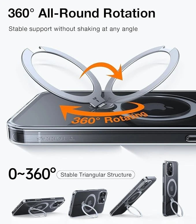 Clear Magnetic iPhone Case with MagSafe Ring & Adjustable Stand – Protective Cover