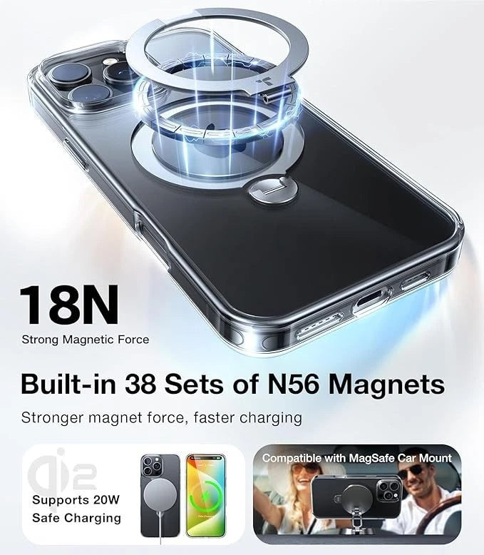 Clear Magnetic iPhone Case with MagSafe Ring & Adjustable Stand – Protective Cover