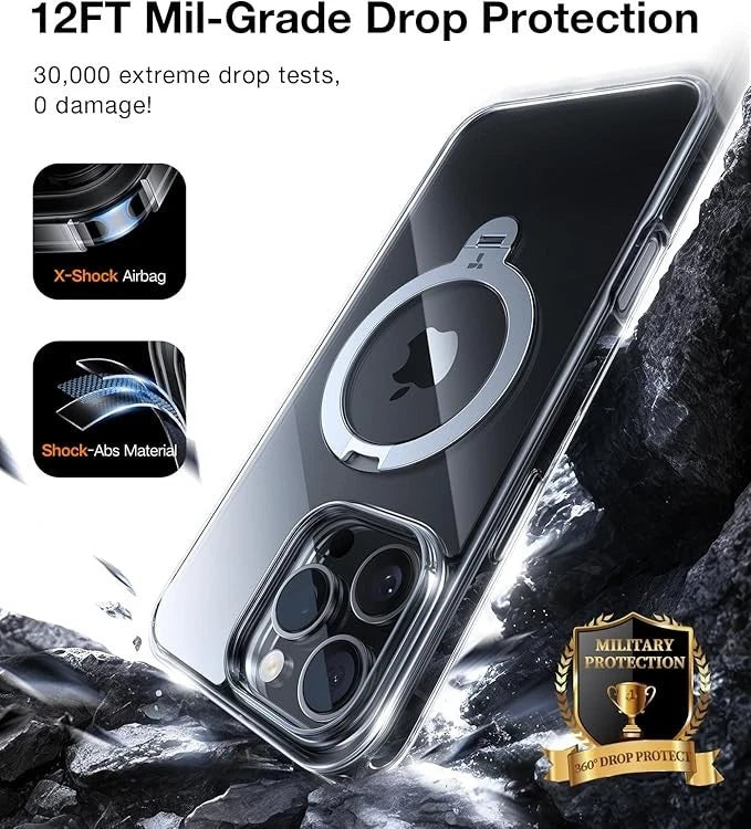 Clear Magnetic iPhone Case with MagSafe Ring & Adjustable Stand – Protective Cover