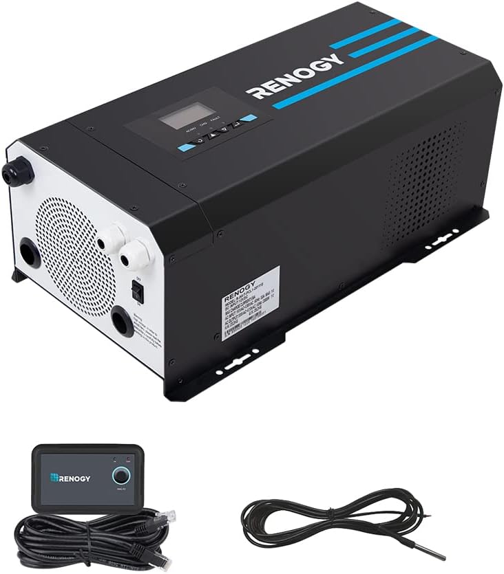 Renogy 3000w Pure Sine Wave Inverter Charger 12V DC to 120V AC Surge 9000w for Off-Grid Solar RV Boat Home w/LCD Display, Auto Transfer Switch, Compatible with Lithium Battery