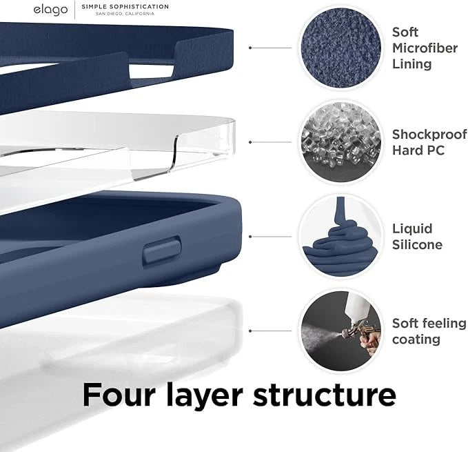 elago Liquid Silicone Case for iPhone 13 & iPhone 14 6.1" Jean Indigo Premium Shockproof Protective Cover, Soft Microfiber Lining, Anti-Scratch, Non-Slip 360° Protection