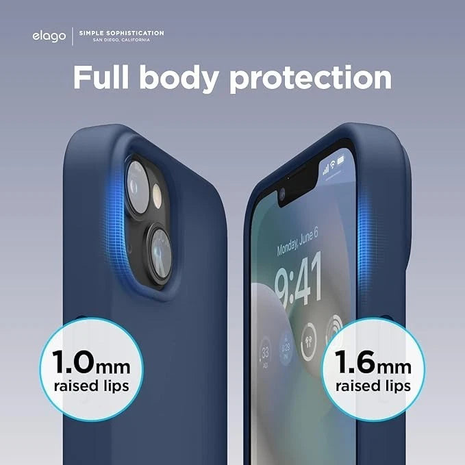 elago Liquid Silicone Case for iPhone 13 & iPhone 14 6.1" Jean Indigo Premium Shockproof Protective Cover, Soft Microfiber Lining, Anti-Scratch, Non-Slip 360° Protection