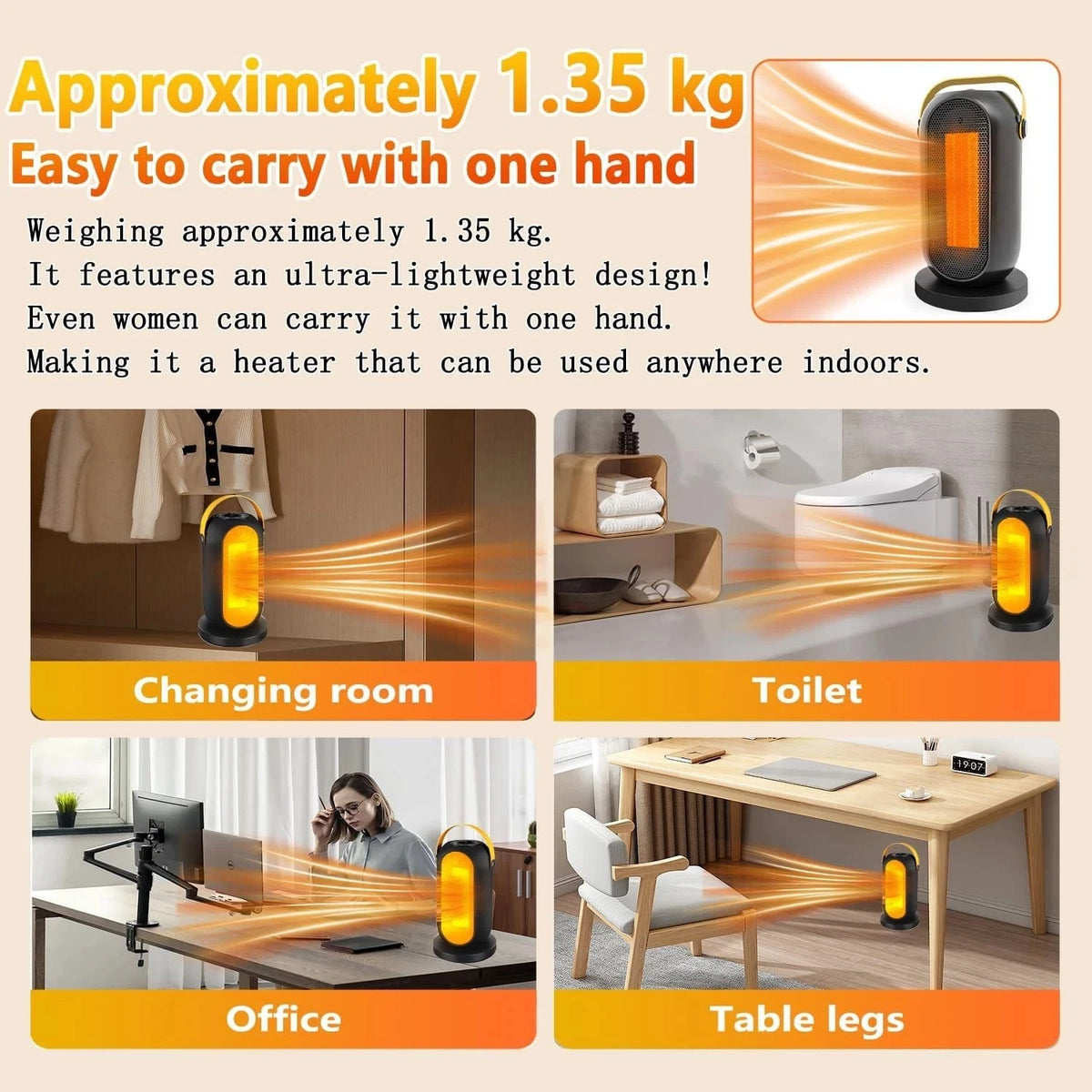 Portable Electric Fan Heater 1200W/600W – Ceramic PTC Room Heater