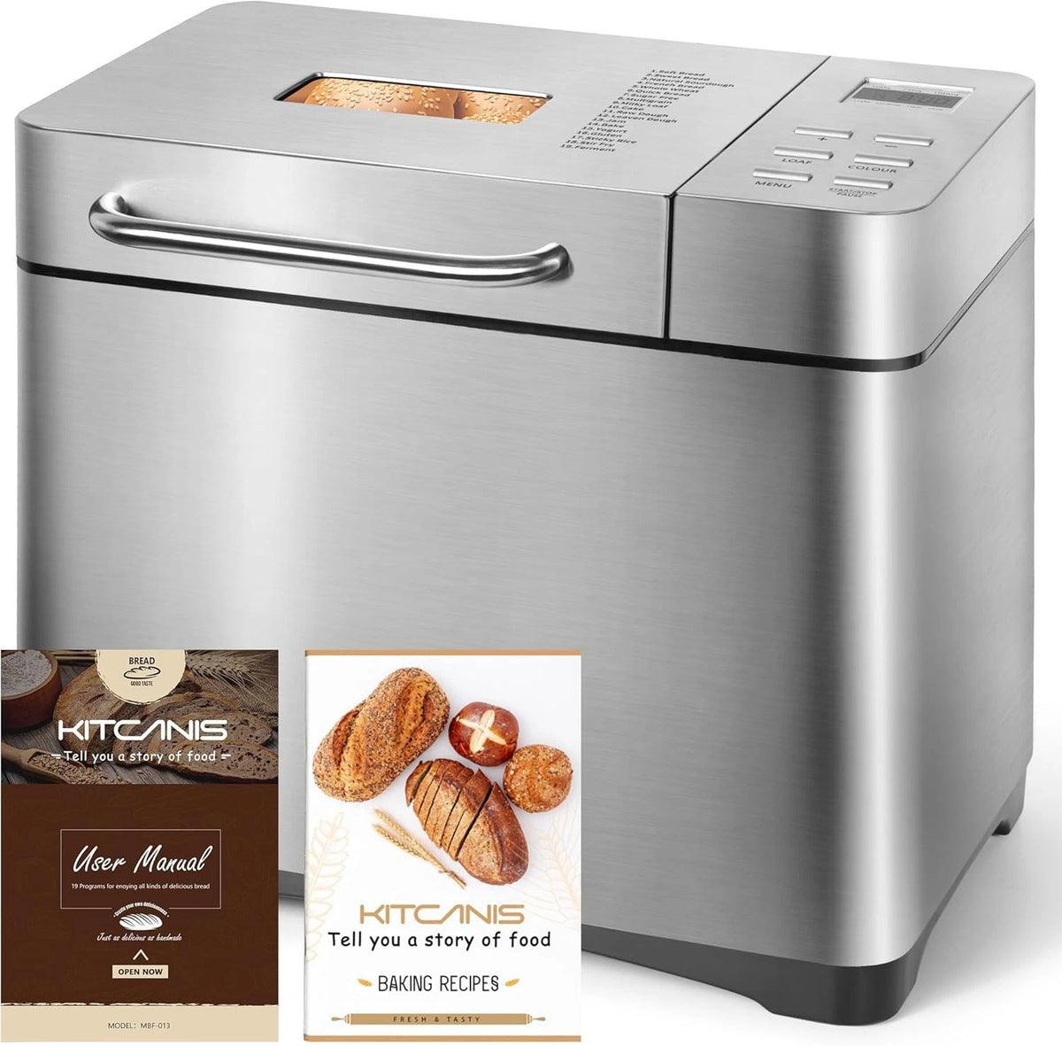KITCANIS 19-in-1 Bread Maker Machine – 2.2lb Stainless Steel with Nut Dispenser