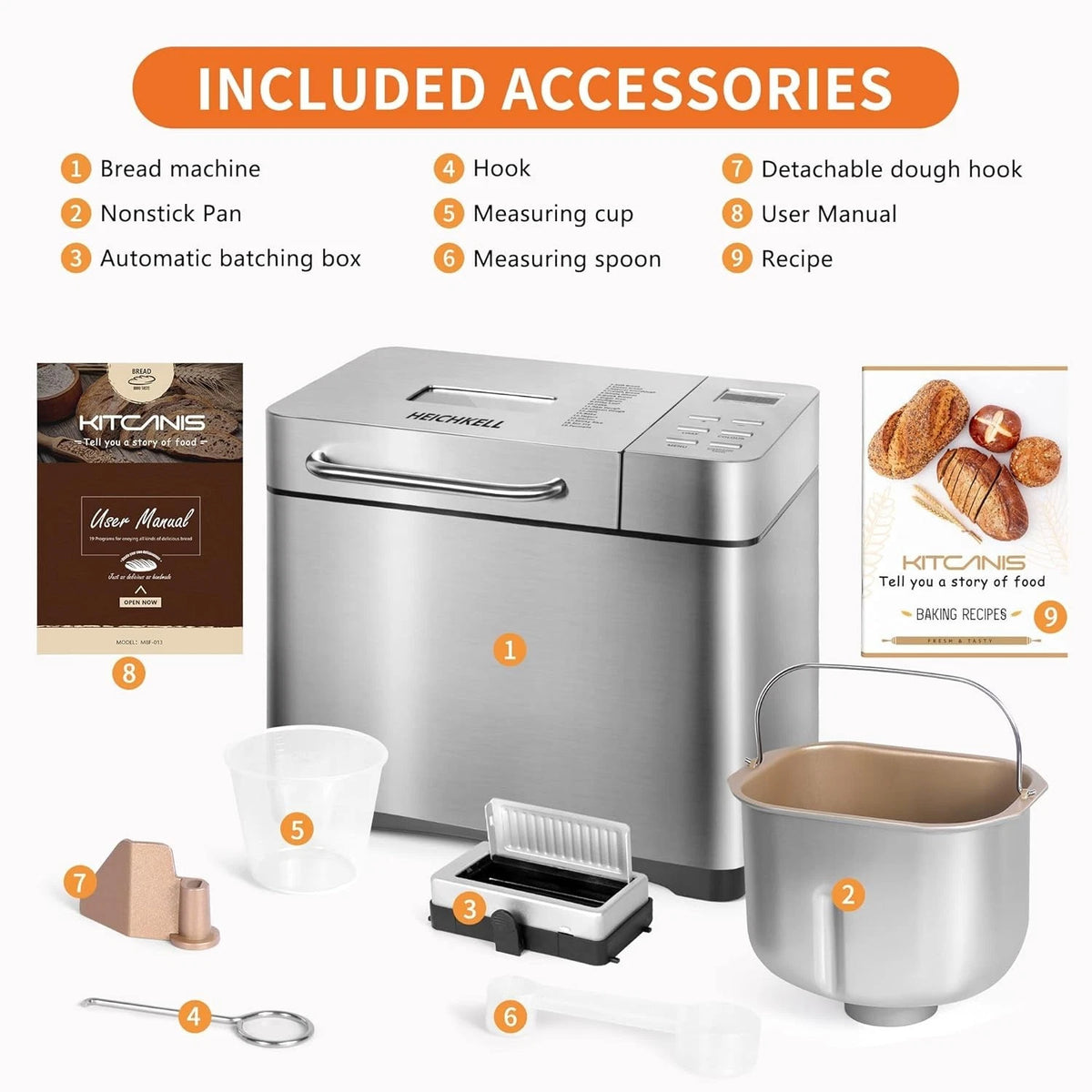 KITCANIS 19-in-1 Bread Maker Machine – 2.2lb Stainless Steel with Nut Dispenser