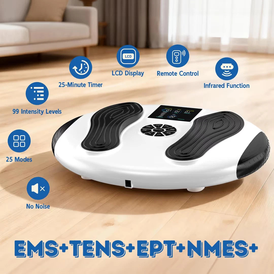 EMS TENS Foot Massager & Circulation Stimulator – 25 Modes, 99 Intensity Levels, 8 Pads & Remote
