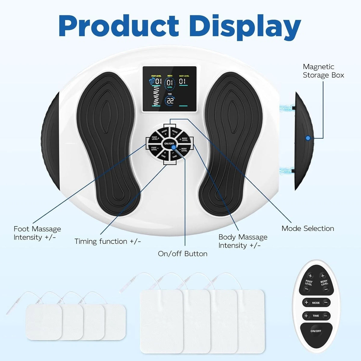 EMS TENS Foot Massager & Circulation Stimulator – 25 Modes, 99 Intensity Levels, 8 Pads & Remote
