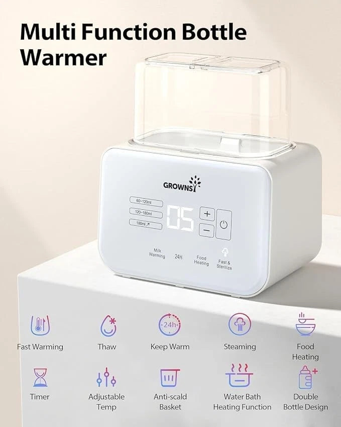 GROWNSY 10-in-1 Baby Bottle Warmer & Steriliser – Fast Milk & Food Warmer with LCD Display, 24H Keep Warm & Defrost